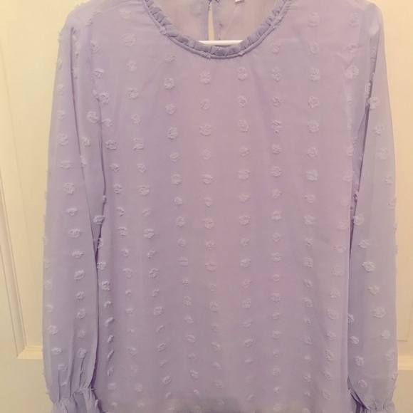 NWOT Womens Puff Long Sleeve ChiffonRuffle Mock Neck with Swiss dots. - Picture 4 of 8